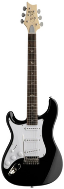 Guitare électrique à gauche (Piano Black).