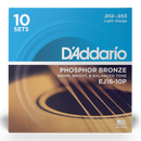 D'Addario EJ16-10P Phosphor Bronze Acoustic Guitar Strings Light - 10 Sets