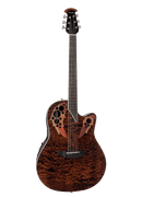 Ovation CE44P-TGE Celebrity Elite® Exotic - Guitare électro-acoustique Lyrachord de profondeur moyenne - Oeil de tigre foncé sur érable matelassé exotique