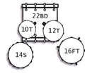 Tamburo TB UNIKA522FN16 UNIKA Series 5-piece Wood Shell Pack with Snare Drum and 22" Bass Drum and 16" Floor Tom (Flamed Black)