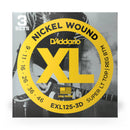 D'Addario Exl125-3d 3 pack Nickel enroule Super Light Top régulier en bas 09-46