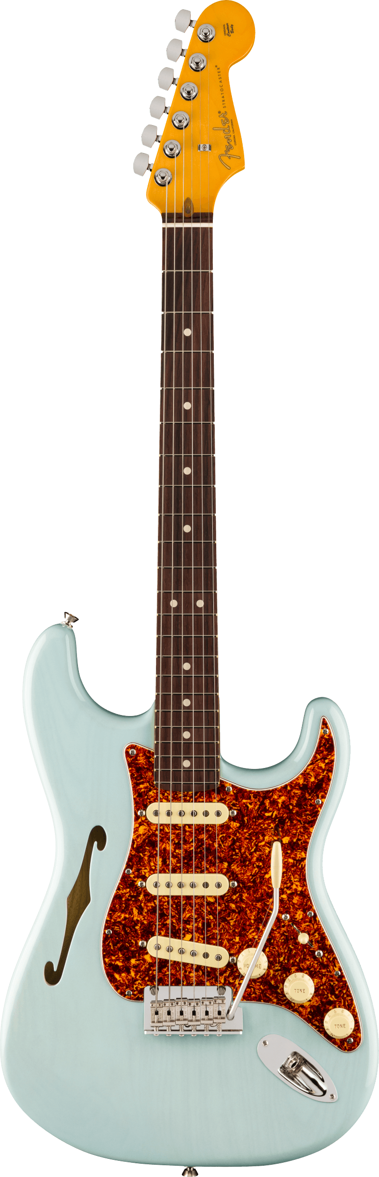 Fender LIMITED EDITION AMERICAN PROFESSIONAL II STRATOCASTER THINLINE Semi Hollow Body Electric Guitar (Transparent Daphne Blue)