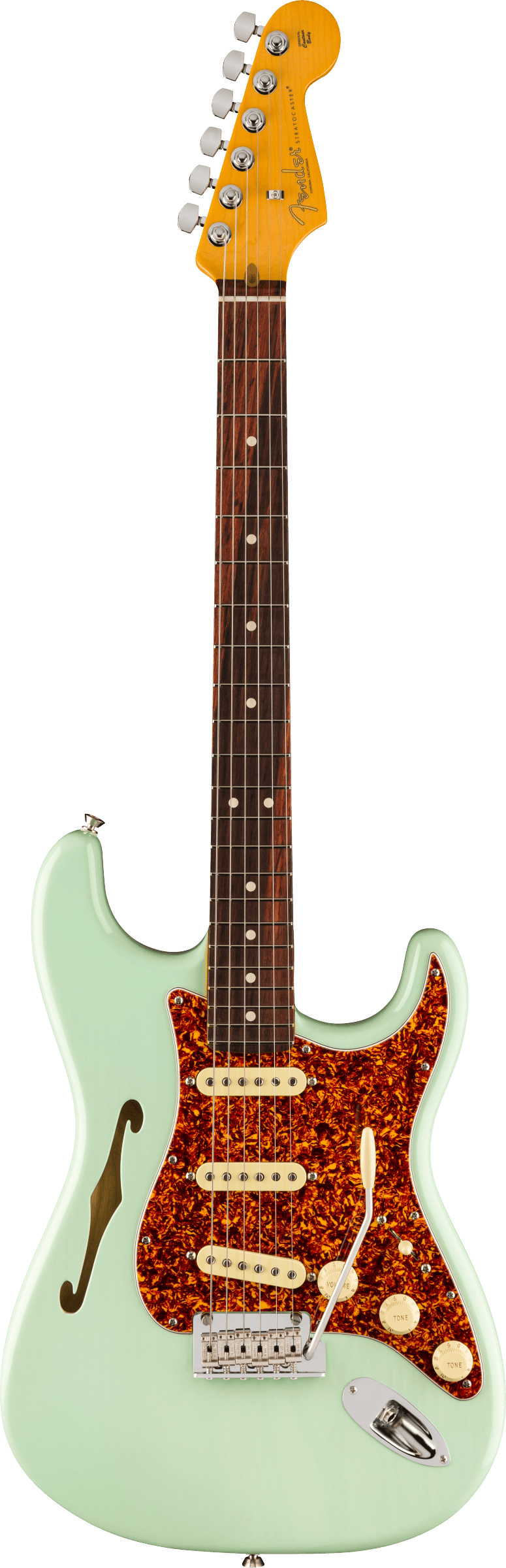 Fender LIMITED EDITION AMERICAN PROFESSIONAL II STRATOCASTER THINLINE Semi Hollow Body Electric Guitar (Transparent Surf Green)