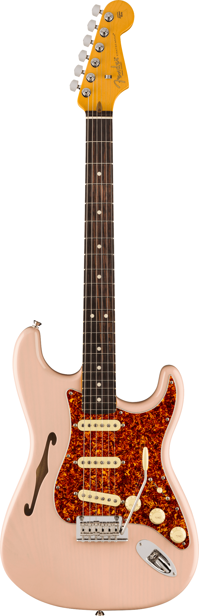 Fender LIMITED EDITION AMERICAN PROFESSIONAL II STRATOCASTER THINLINE Semi Hollow Body Electric Guitar (Transparent Shell Pink)