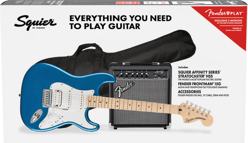 Fender SQUER AFFINITY SERIES STRATOCASTER HSS PACK Electric Guitar Pack (Lake Placid Blue)