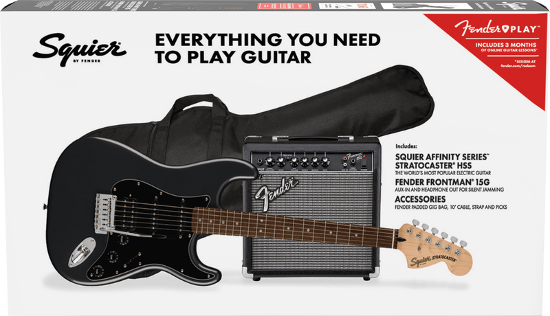 Fender SQUIER AFFINITY SERIES STRATOCASTER HSS PACK Electric Guitar Pack (Charcoal Frost Metallic)