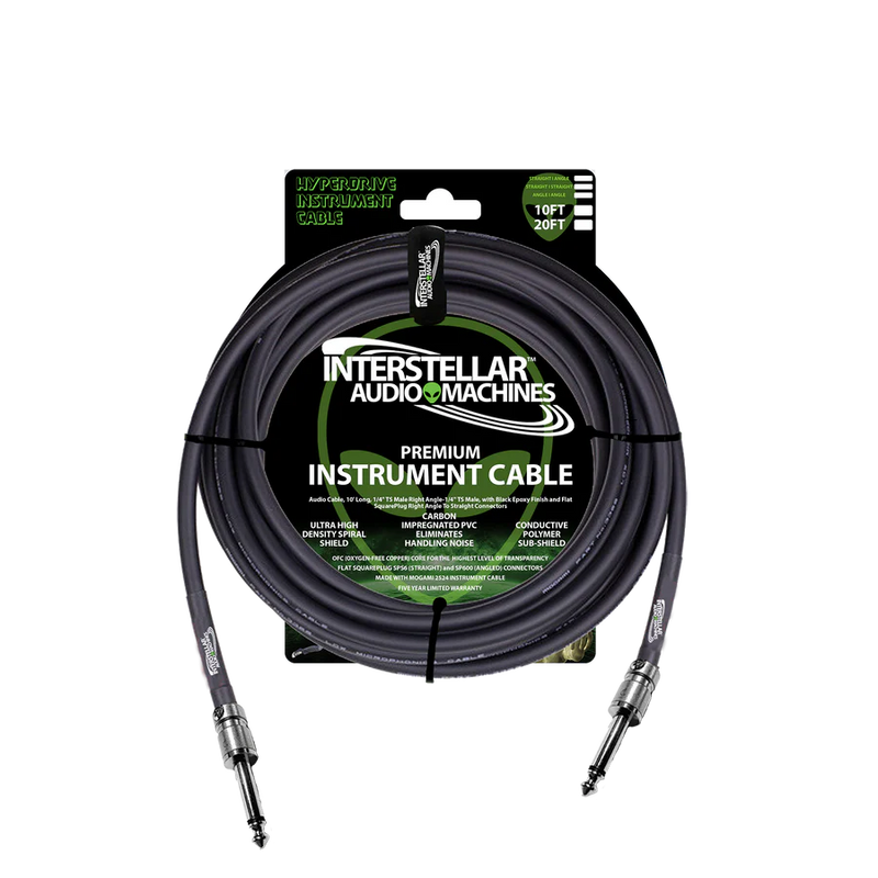 Interstellar Audio Machines HYPERDRIVE Straight/Straight Premium Instrument Cables (Space Black) - 20ft