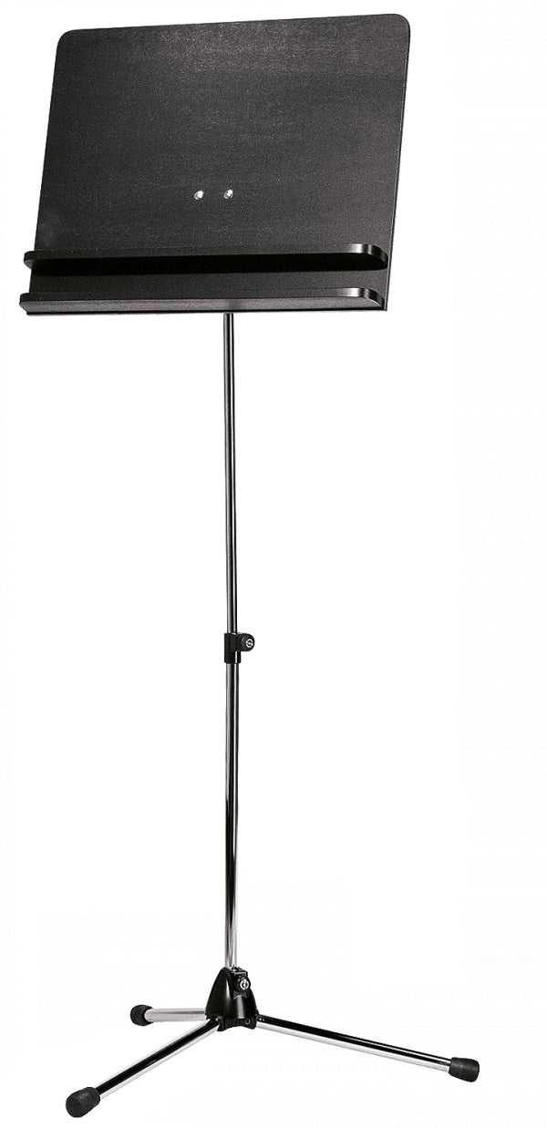 K&M 118/3 Chrome Orchestra Music Stand w/Black Wooden Desk