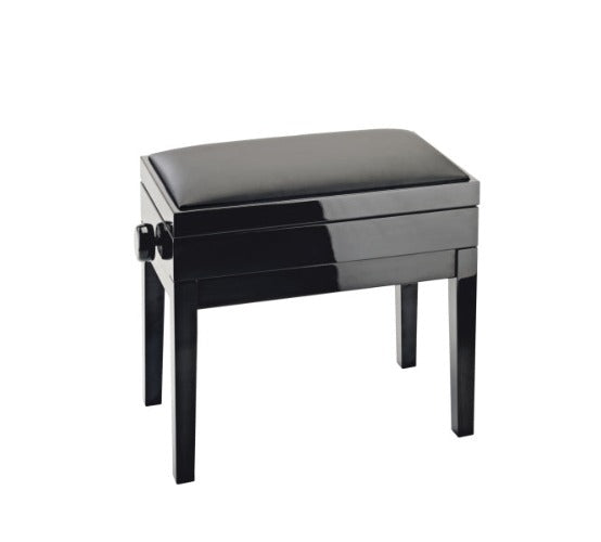 K&M 13951 Wooden Piano Bench w/Leather Seat & Storage (Gloss Black)