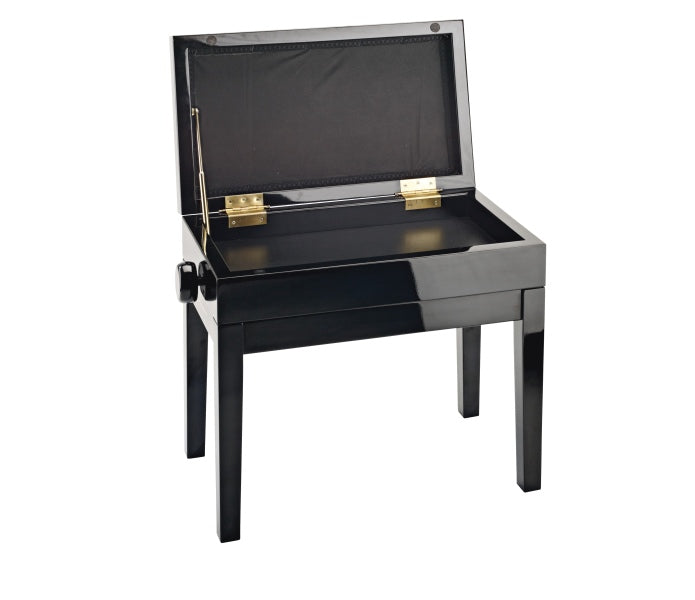 K&M 13951 Wooden Piano Bench w/Leather Seat & Storage (Gloss Black)