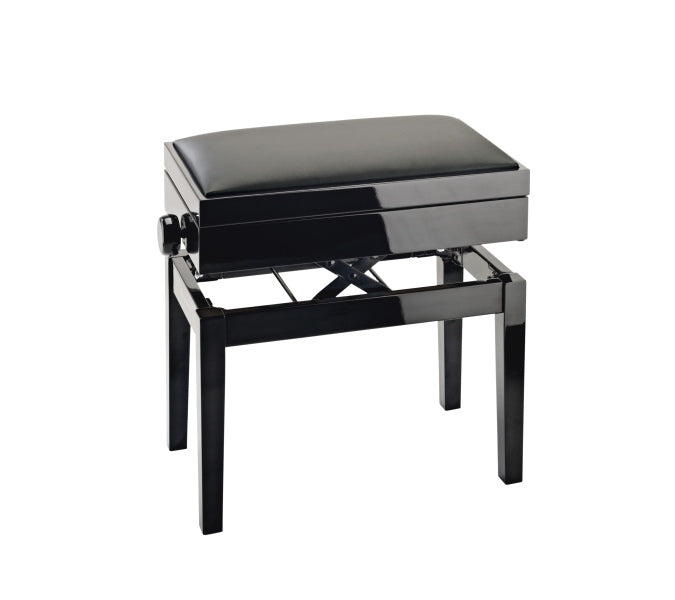 K&M 13951 Wooden Piano Bench w/Leather Seat & Storage (Gloss Black)