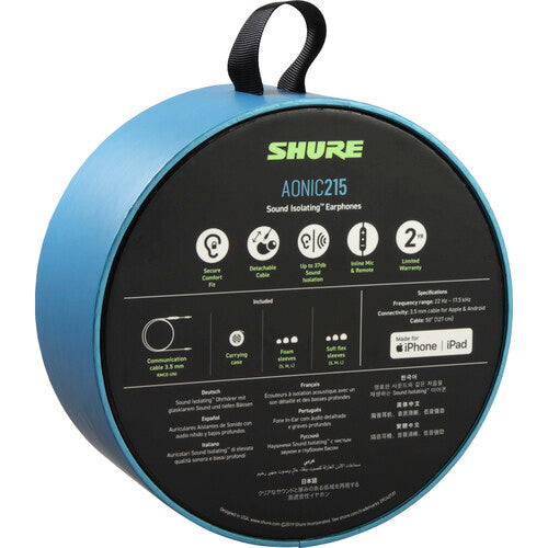 Shure SE215DYBK+UNI Sound-Isolating In-Ear Stereo Earphones with RMCE-UNI Remote Mic Universal Cable (Black)
