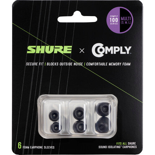 Shure EACYF1-6KIT 100 Series Comply Foam Sleeves For Shure Earphones (Black)