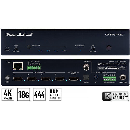Key Digital KD-PRO4x1X-3 4K/18G HDMI Switcher With Auto Switching And Audio De-Embedding