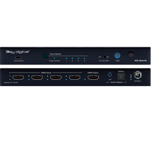 Key Digital KD-S4x1X-3 4K/18G HDMI Switcher With Auto-Switching And Audio De-Embedding