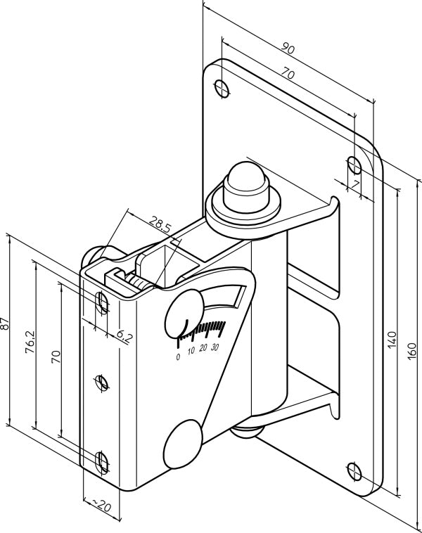 K&M 24471 Wall Mount Speaker Bracket w/30° Tilt (Black)