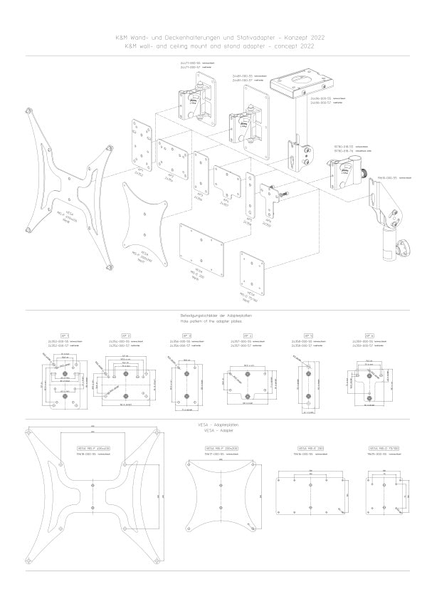 K&M 24481 support de haut-parleur mural avec 30 ° Inclinaison (noir)