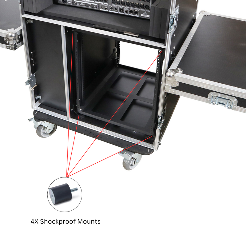 ProX XS-BRANCO12U2DW BRANCO ATA Flight Style FOH Mixing Console Case 12U Shockproof Rack 2 Drawer 2 Side Tables & 4 Locking Casters
