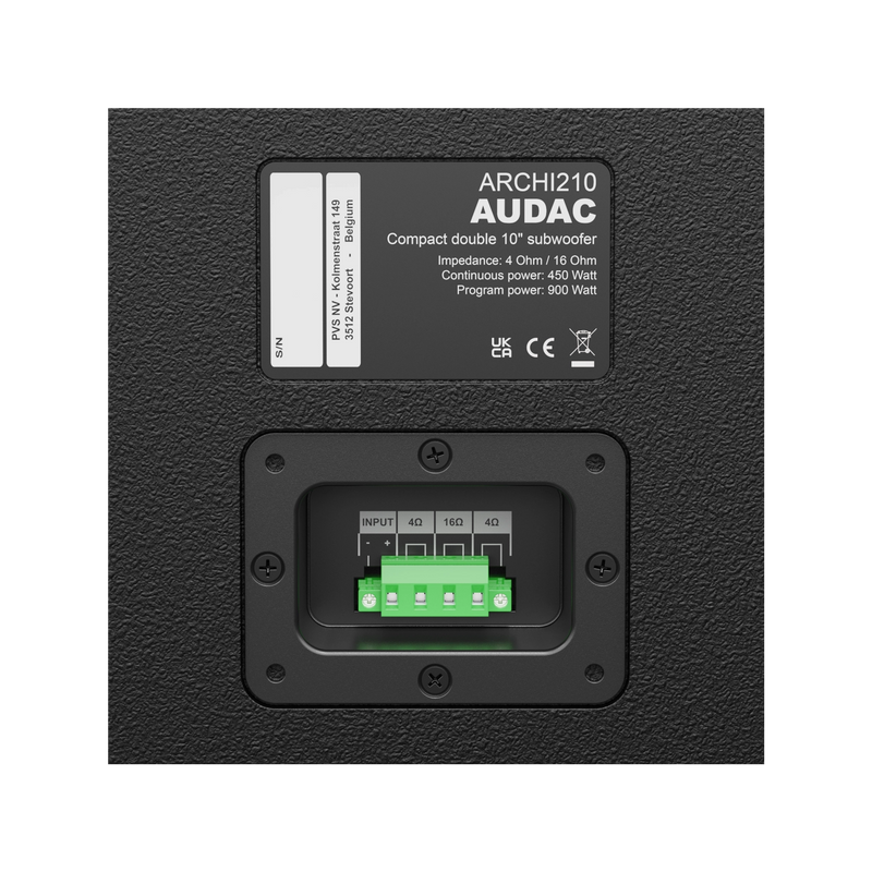 Audac ARCHI210/B Compact Double Architectural Subwoofer (Black) - 10"