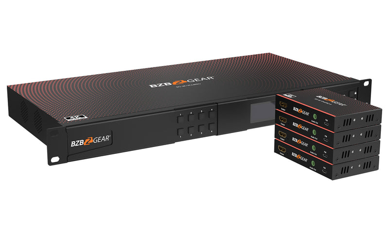 BZB Gear BG-4K-VP44PRO 4x4 4K UHD Seamless HDMI Matrix Switcher/Video Wall Processor/MultiViewer Over Cat5e/6/7 Kit
