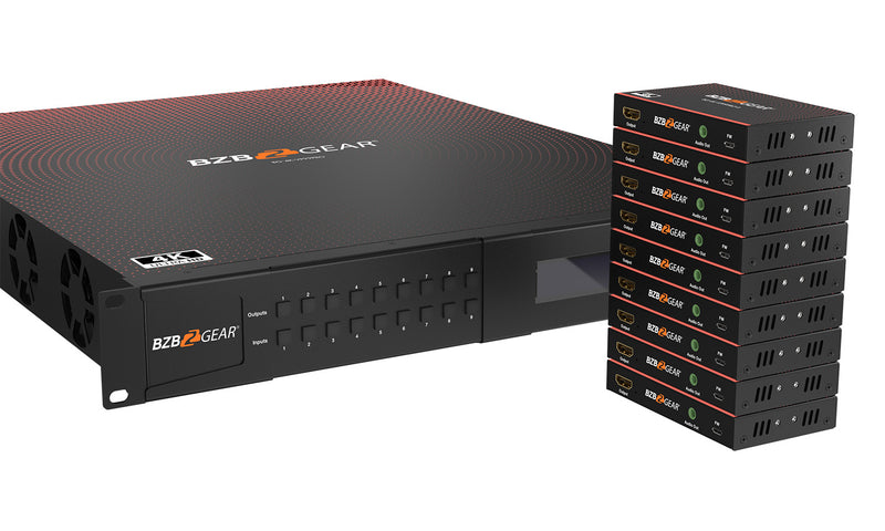 BZB Gear BG-4K-VP99PRO 9x9 4K UHD Seamless HDMI Matrix Switcher/Video Wall Processor/MultiViewer Over Cat5e/6/7 Kit