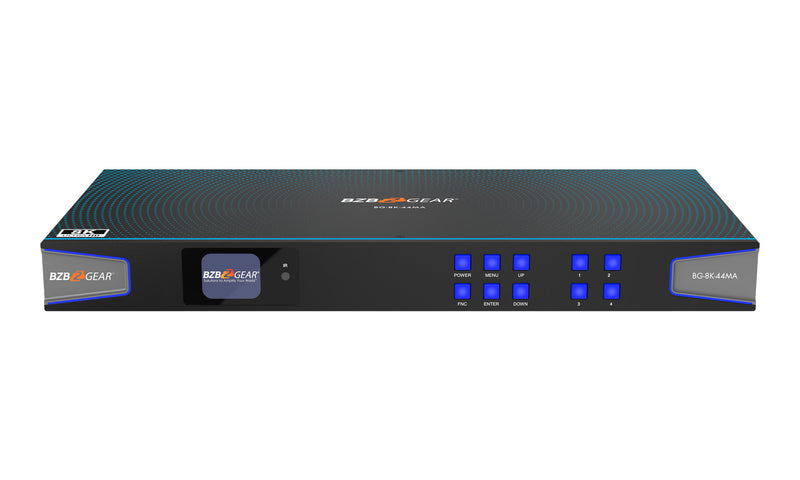 BZB Gear BG-8K-44MA 4x4 8K UHD HDMI 2.1 Matrix Switcher With Auto Downscaling/Audio De-Embedding