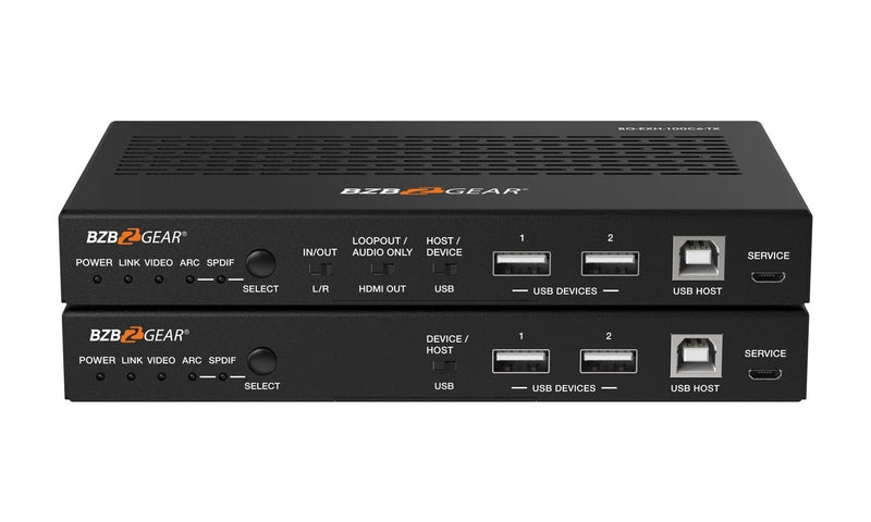 BZB Gear BG-EXH-100C6 4K UHD HDMI/HDBaseT 3.0 Extender With IR/eARC/ARC/PoC/RS-232/Ethernet/USB 2.0 And Audio Embedding/De-embedding