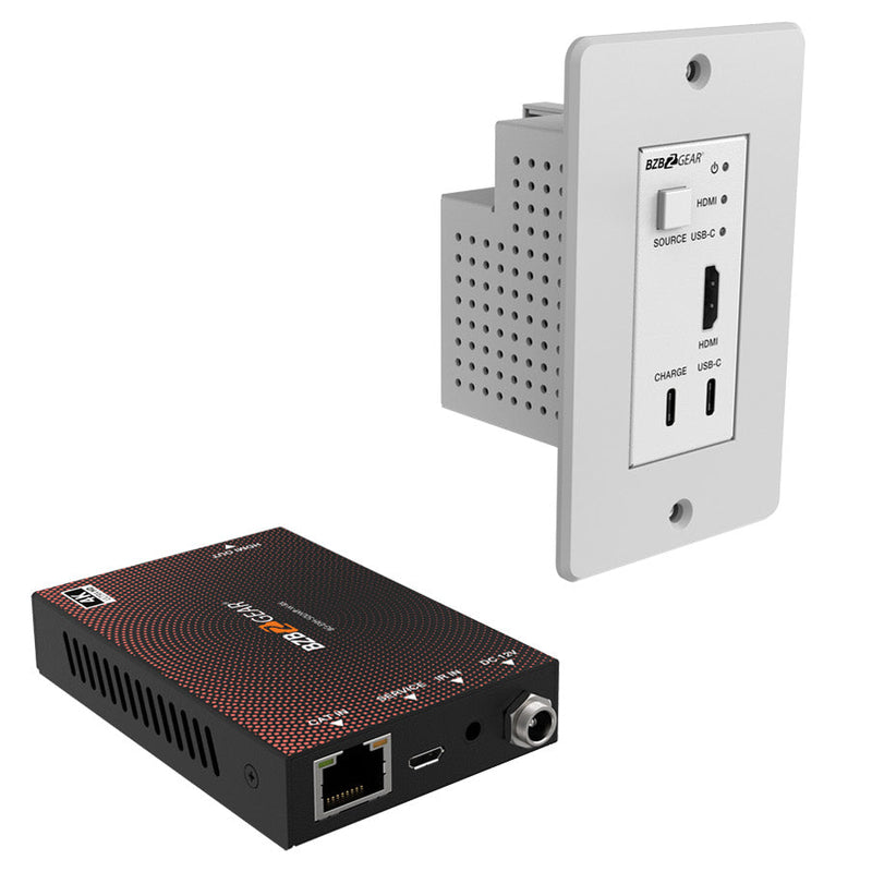 BZB Gear BG-EXH-50UWP-W 4K UHD 18Gbps HDMI/USB-C Wall Plate Transmitter/Receiver Kit