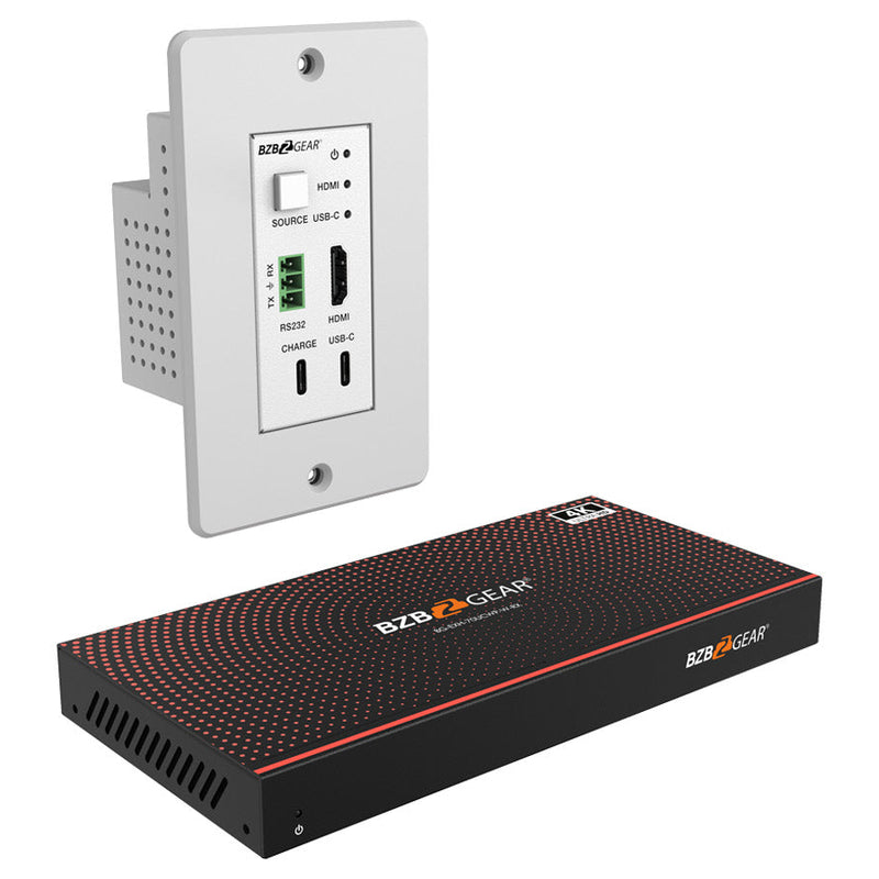 BZB Gear BG-EXH-70UCWP-W 4K UHD 18Gbps HDBaseT HDMI/USB-C/RS-232 Wall Plate Transmitter/Receiver Kit