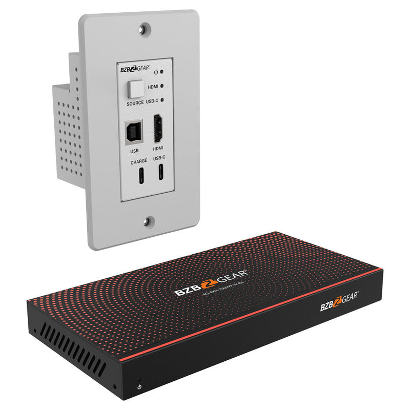 BZB Gear BG-EXH-70UWP-W 4K UHD 18Gbps HDBaseT HDMI/USB-C/KVM Wall Plate Transmitter/Receiver Kit