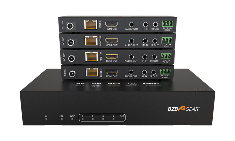 BZB Gear BG-UDA-E14 1x4 4K UHD HDMI HDBaset Splitter/Distribution Amplifier Kit