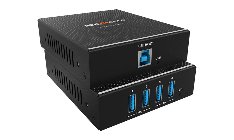 BZB Gear BG-USB3-LR100 4-Port USB 3.0 HDBaseT Extender Over Cat6/7 Cable with PoC/RS-232/FSYNC GPIO