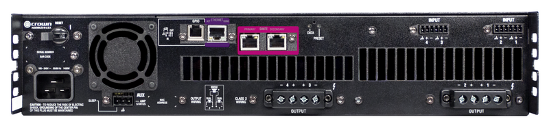 Crown DCI4X1250DA 4 Channel 1250W @ 4Ω Power Amplifier With Dante™ / AES67 Networked Audio And 70V/100V / EN 54-16