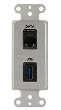 Covid D1233F-CA RJ45-CAT6, Keystone USB-3-AA Wall Plate (Clear Anodized)