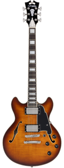 D'Angelico PREMIER MINI DC Guitare électrique semi-creuse (Dark Iced Tea Burst)