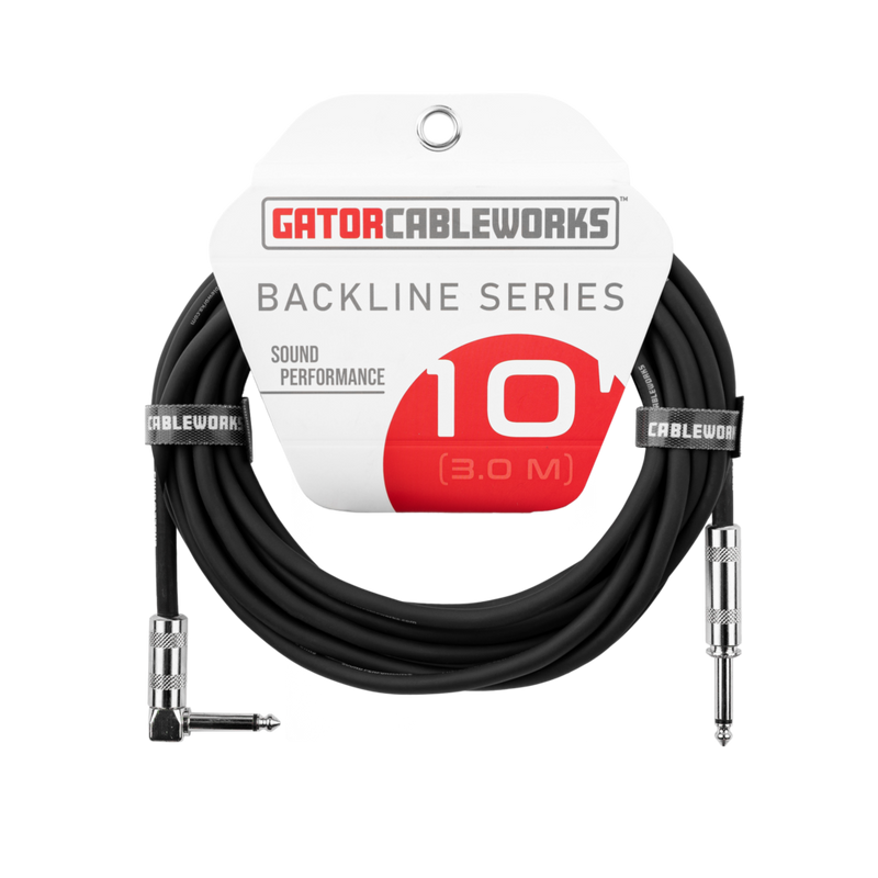 Gator GCWB-INS-10RA Backline Series Straight/Right Angle Instrument Cable - 10ft