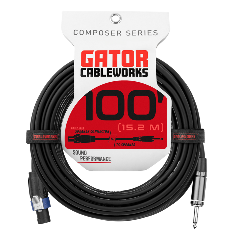 Gator GCWC-SPK-100-1TL Composer Series 1/4" TS To Twist Lock Connector Speaker Cable - 100ft