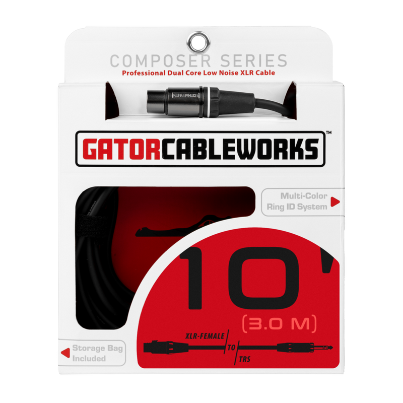 Gator GCWC-XLR-10FTRS Composer Series XLR F To TRS Cable - 10ft