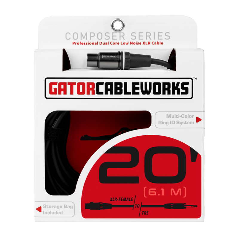 Gator GCWC-XLR-20FTRS Composer Series XLR F To TRS Cable - 20ft