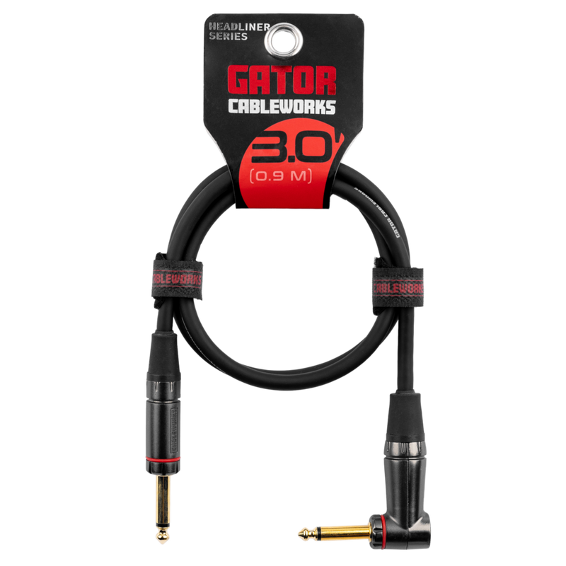 Gator GCWH-INS-03RA Headliner Series 1/4" Straight To 1/4" Right Angle Instrument Cable - 3ft