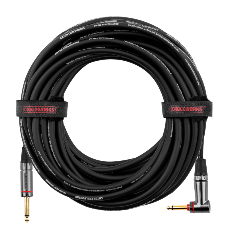 Gator GCWH-INS-10RAQT Headliner Series 1/4" Straight To 1/4" Right Angle Quiet Instrument Cable - 10ft