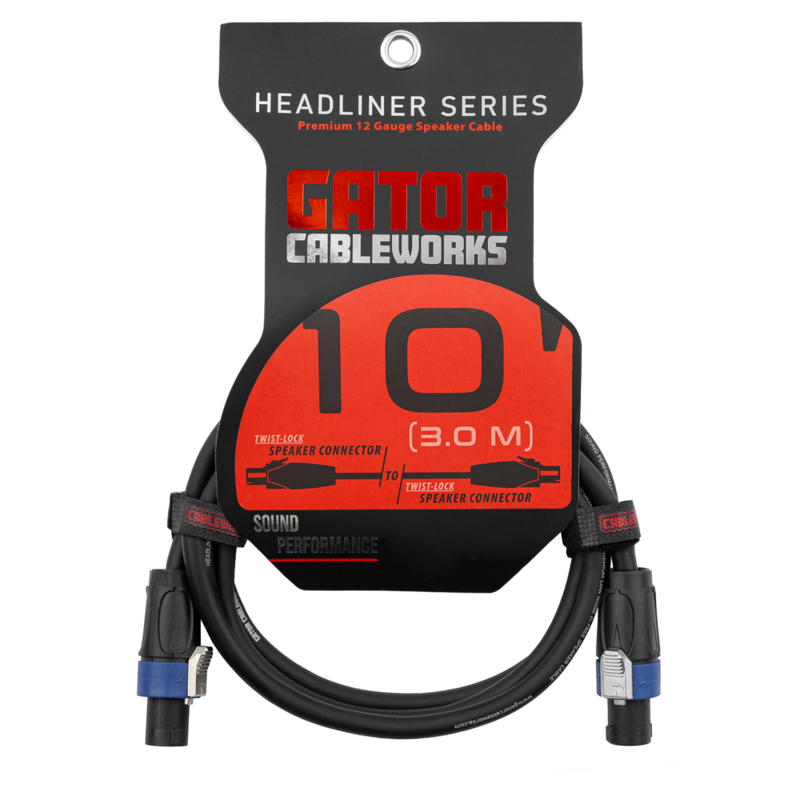 Gator GCWH-SPK-10-2TL Headliner Series Twist Lock Connector Speaker Cable - 10ft