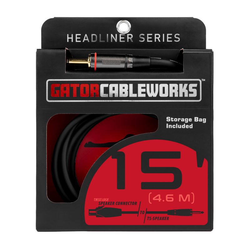 Gator GCWH-SPK-15-1TL Headliner Series 1/4" TS to Twist Lock Connector Speaker Cable - 1