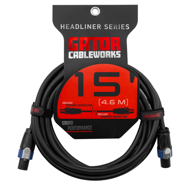 Gator GCWH-SPK-15-2TL Headliner Series Twist Lock Connector Speaker Cable - 15ft