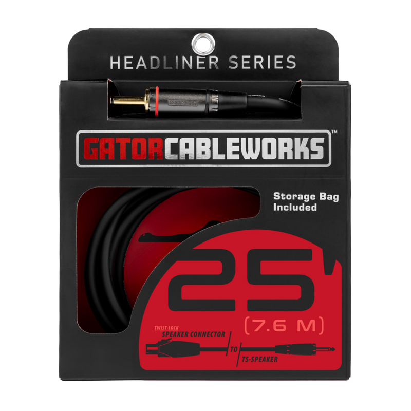 Gator GCWH-SPK-25-1TL Headliner Series 1/4" TS to Twist Lock Connector Speaker Cable - 25ft