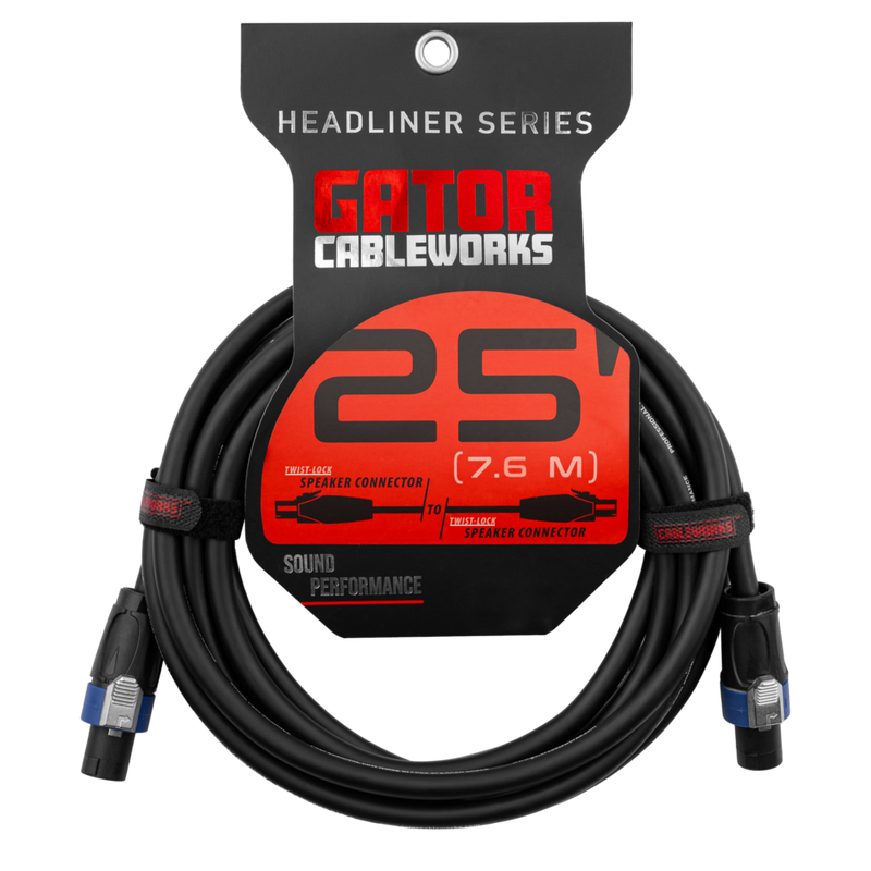 Gator GCWH-SPK-25-2TL Headliner Series Twist Lock Connector Speaker Cable - 25ft