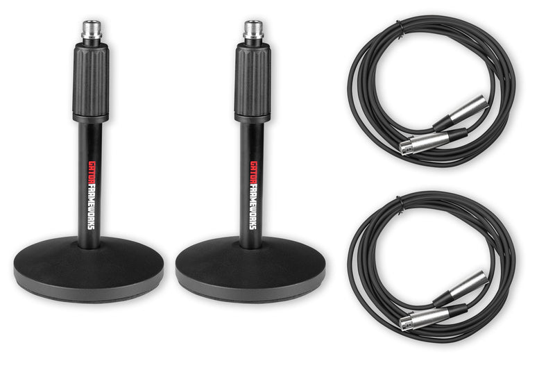 Gator GFW-MIC-DESKTOP-2PK Desktop Mic Stands & 10-ft XLR Cables - 2 Pack