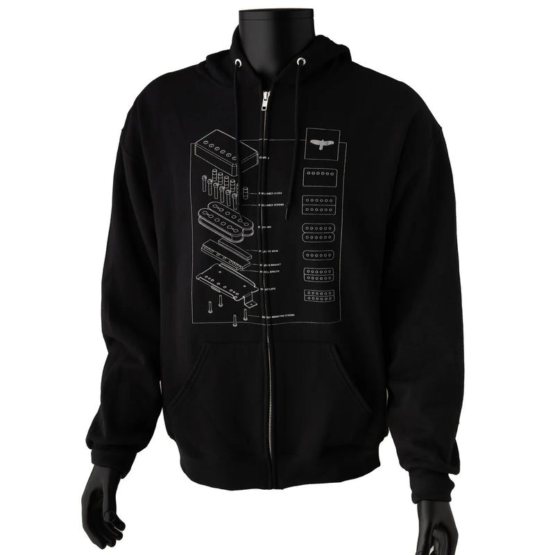 PRS Exploded Pickup Full Zip Hoodie (Black) - 2XLarge