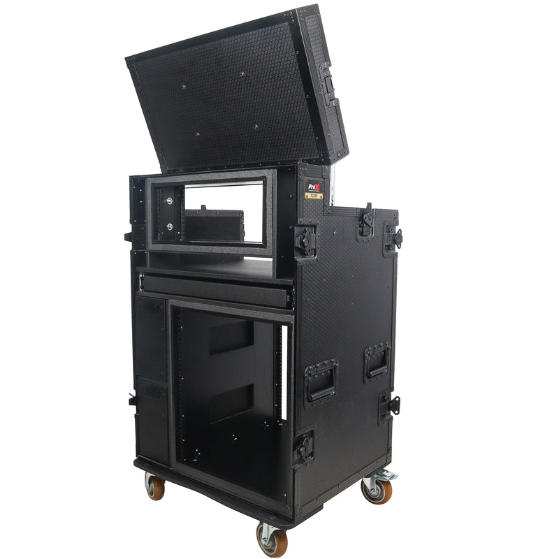 ProX XZF-AVPRO 12U4U BLK Broadcasting Streaming Recording Studio Workstation Case with 4U Top 12U Bottom (Black)