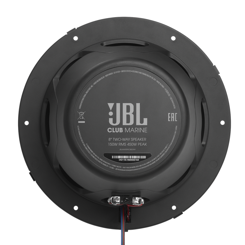 JBL CLUB MARINE 150W Two-Way Marine Audio Multi-Element Speaker (White And Gray Grills) - 8"